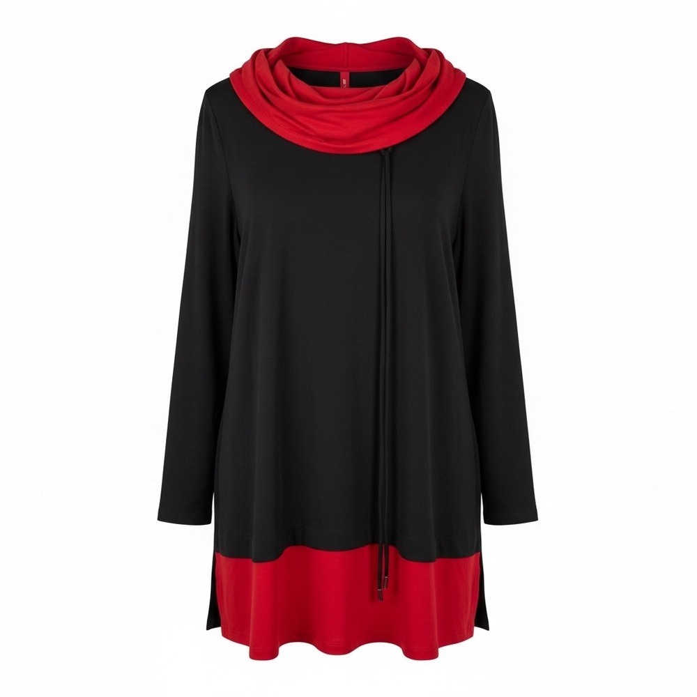 IC by Connie K Mod Colorblock Cowl Neck Tunic Top Black Red Bold Edgy M Travel